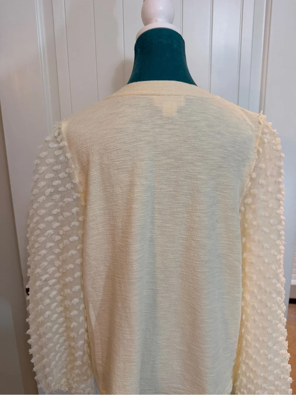 Anthropologie Maeve Cream Swiss Dot Puff Sleeve Blouse Sz Large